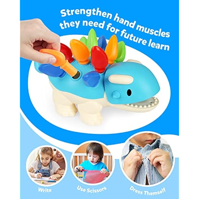 DINOSAUR FINE MOTOR SKILLS TOY, SPIKE THE ANKYLOSAURUS TOYS 13 PCS, SORTING STACKING DINO COLOR RECOGNITION MONTESSORI EDUCATIONAL GIFT GAME FOR 2 3 4 YEAR TODDLER - Image 4