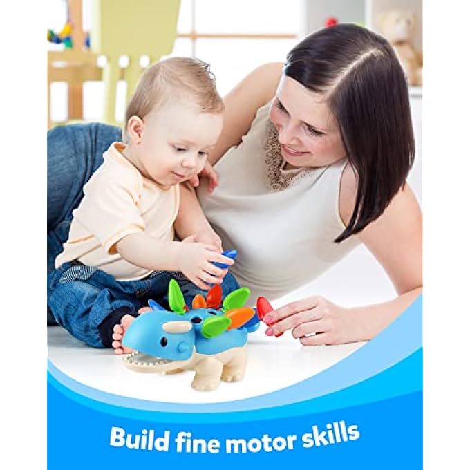 DINOSAUR FINE MOTOR SKILLS TOY, SPIKE THE ANKYLOSAURUS TOYS 13 PCS, SORTING STACKING DINO COLOR RECOGNITION MONTESSORI EDUCATIONAL GIFT GAME FOR 2 3 4 YEAR TODDLER - Image 3