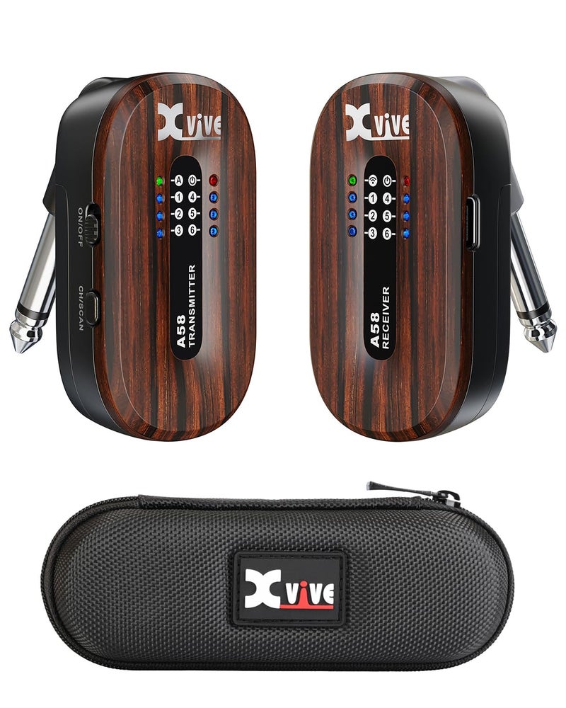 Xvive A58 Wireless Guitar System 5.8GHz Wireless Guitar Transmitter Receiver for Active or Passive Pickup Electric/Acoustic Bass, Rosewood - Image 1