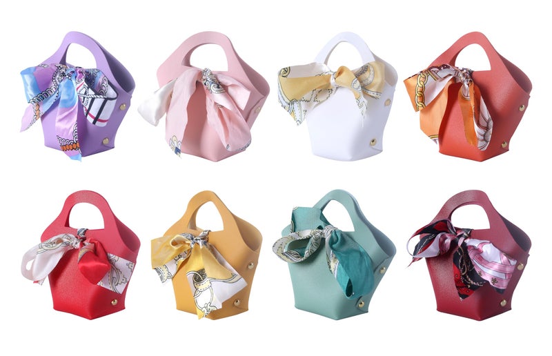 Sansam 12pcs Leather Gift Bags, Small Leather Wedding Candy Bags for Party Favors, Reusable Gift Wrapping Treat Bag for Baby Shower, Christmas,Halloween - Image 1