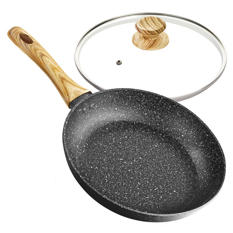 MICHELANGELO 8 Inch Nonstick Frying Pan with Lid Non Stick Small Frying Pan with NonToxic Coating NonStick Skillet with Ergonomic Handle All Cooktops Compatible Black
