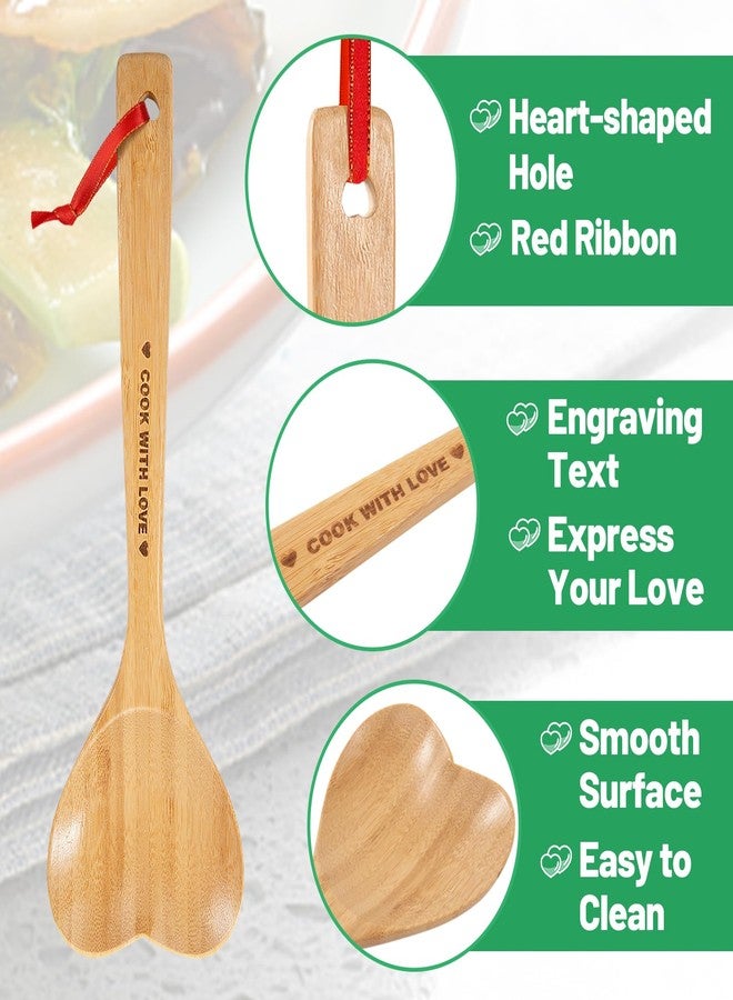 PAMASE Bamboo Heart Shaped Spoon for Cooking - Wooden Cook with Love Spoon, Christmas Kitchen Utensils Gifts for Grandma Mom Couple Wife Hostesses House Warming - Image 3