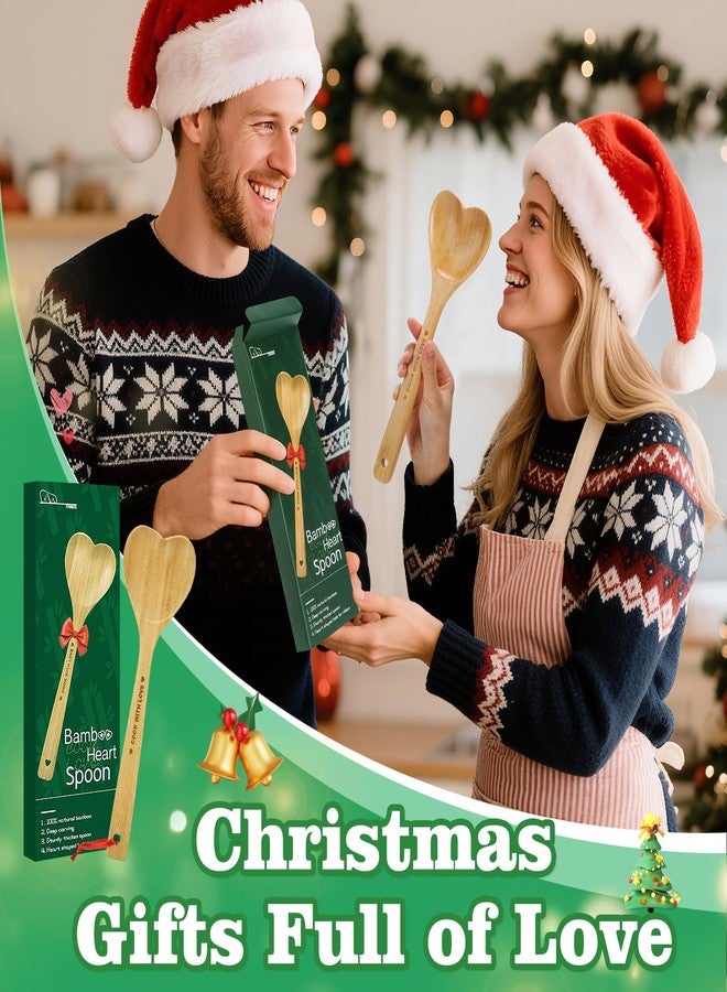 PAMASE Bamboo Heart Shaped Spoon for Cooking - Wooden Cook with Love Spoon, Christmas Kitchen Utensils Gifts for Grandma Mom Couple Wife Hostesses House Warming - Image 4