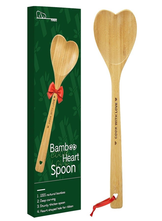 PAMASE Bamboo Heart Shaped Spoon for Cooking - Wooden Cook with Love Spoon, Christmas Kitchen Utensils Gifts for Grandma Mom Couple Wife Hostesses House Warming - Image 1