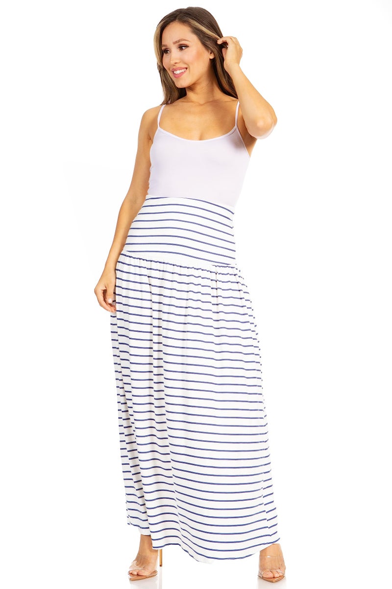 Simlu Denim Stripe Skirts for Women Ankle Length Skirt Casual Long Skirt High Waisted Maxi Skirt Reg and Plus Size Skirt Long Skirt (Size Large, Denim Stripe) - Image 2