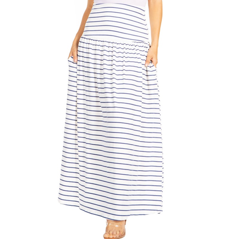 Simlu Denim Stripe Skirts for Women Ankle Length Skirt Casual Long Skirt High Waisted Maxi Skirt Reg and Plus Size Skirt Long Skirt (Size Large, Denim Stripe) - Image 4