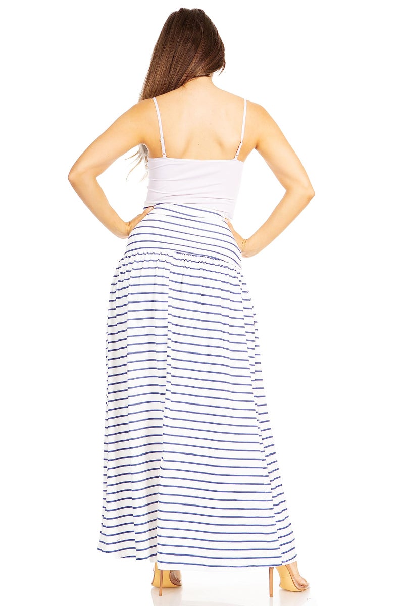 Simlu Denim Stripe Skirts for Women Ankle Length Skirt Casual Long Skirt High Waisted Maxi Skirt Reg and Plus Size Skirt Long Skirt (Size Large, Denim Stripe) - Image 5