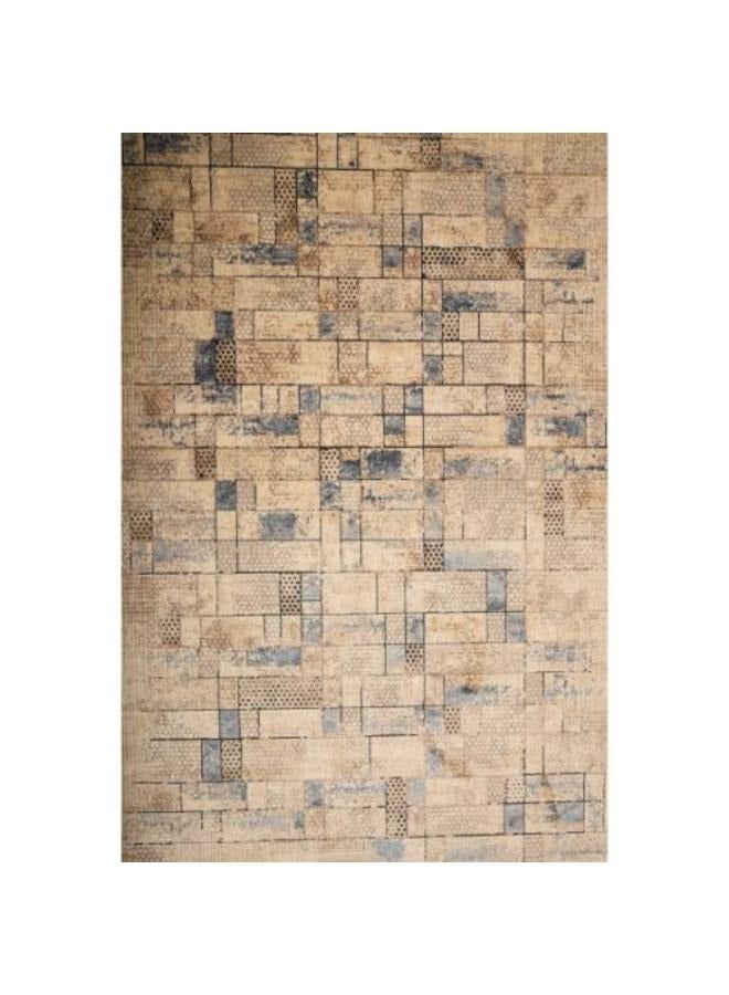 NOUL Vintage Style Cork Area Rug, Geometric Pattern, , Beige and Grey - Image 1