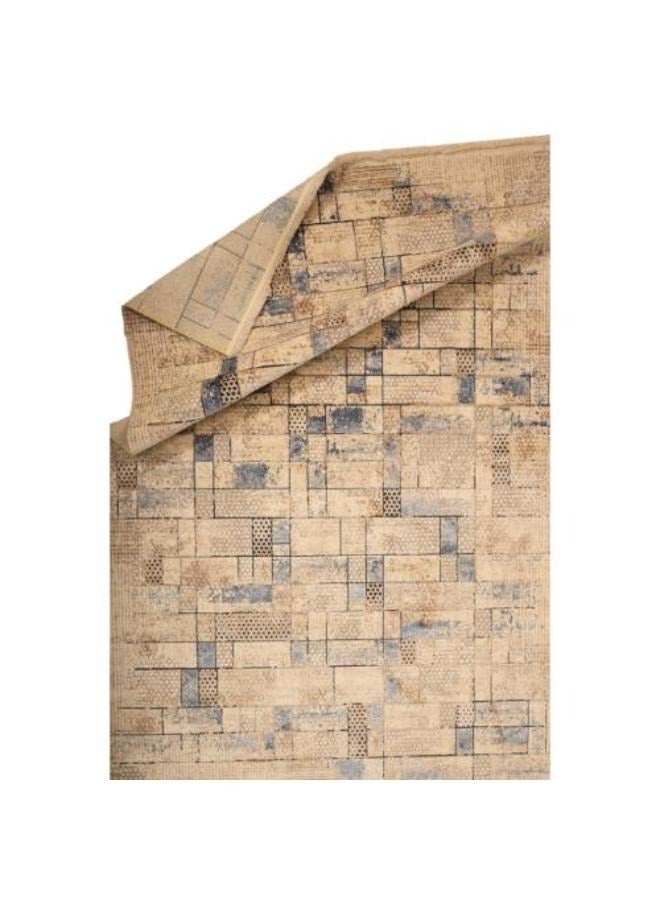 NOUL Vintage Style Cork Area Rug, Geometric Pattern, , Beige and Grey - Image 2