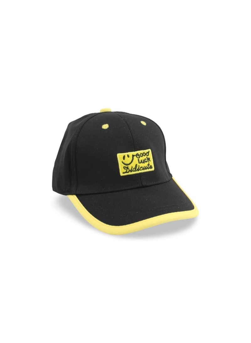 Fancy Unisex Cotton Cap – Black with "Good Luck Smile" Design - Image 1