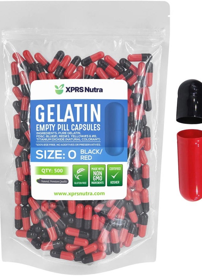 XPRS Nutra Size 0 Empty Capsules - 500 Count Empty Gelatin Capsules - Pills DIY Capsule Filling - Pure Bovine Pill Gel Caps for Do-It-Yourself Supplements (Black/Red) - Image 1