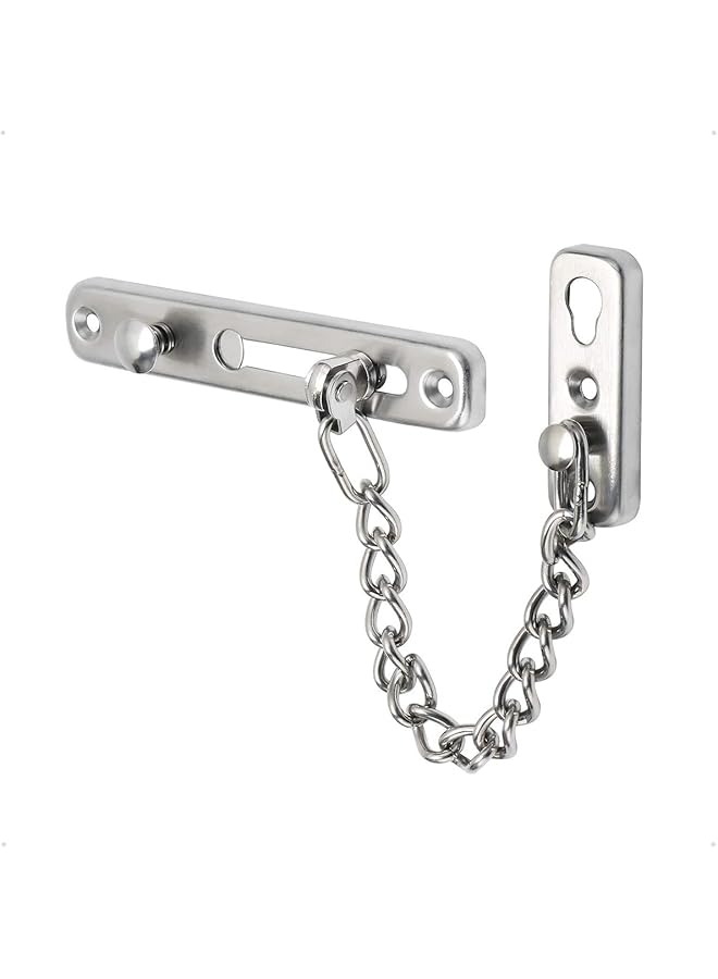 promass Safety Door Lock, silver Door Chain Locks with Safety Spring Anti-Theft Press Latch, Stainless Steel Chain Locks Door with 4 Screws, Security Thickened Chain for Inside Door Kids Home Safety - Image 1