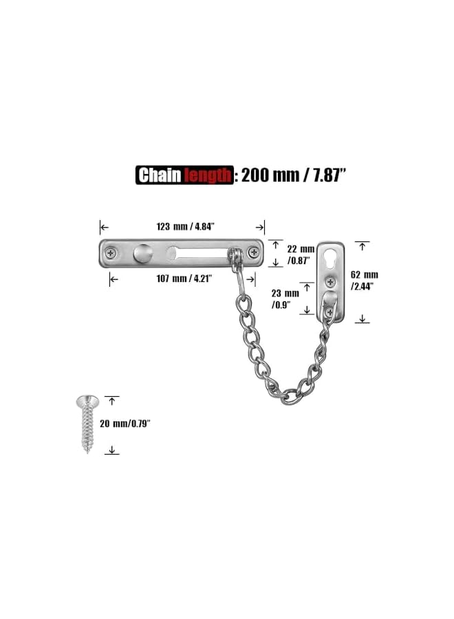 promass Safety Door Lock, silver Door Chain Locks with Safety Spring Anti-Theft Press Latch, Stainless Steel Chain Locks Door with 4 Screws, Security Thickened Chain for Inside Door Kids Home Safety - Image 5