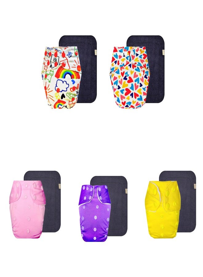 حفاضات قماشية فاخرة من دمبلدو مع حشوة رمادية (عبوة من 5) | شعور بالجفاف والراحة | وسادة ماصة من 6 طبقات | سريعة الجفاف | تغيير حفاضات بدون قلق | من 3 أشهر إلى 3 سنوات | للجنسين - Image 1