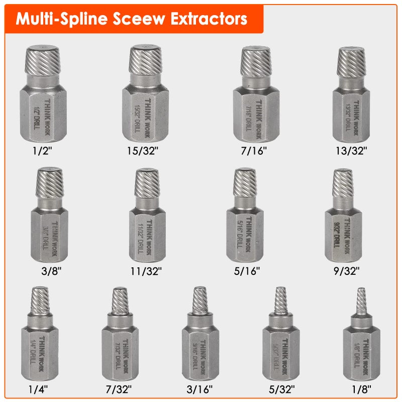 THINKWORK Broken Bolt Extractor Kit, 54 Pieces Easy Out Screw Extractor Set, Lug Nut Removal Tool with Left Hand Drill Bit Set for Removing Damaged, Frozen, Rusted, Rounded-Off Bolts, Nuts & Screws - Image 5