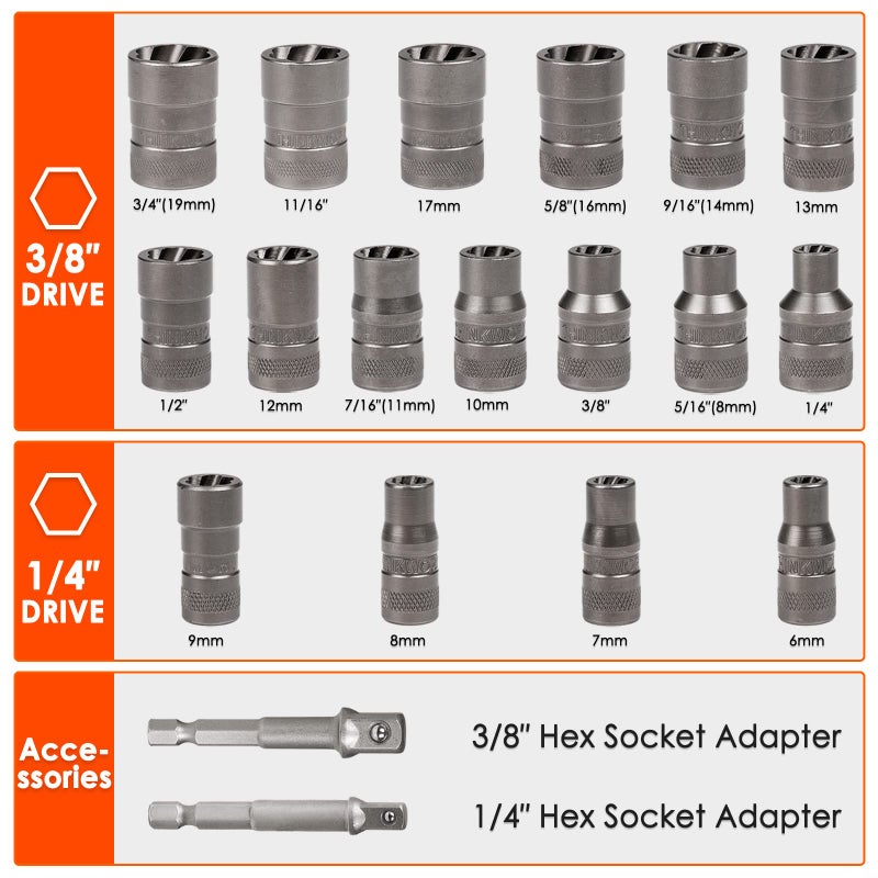 THINKWORK Broken Bolt Extractor Kit, 54 Pieces Easy Out Screw Extractor Set, Lug Nut Removal Tool with Left Hand Drill Bit Set for Removing Damaged, Frozen, Rusted, Rounded-Off Bolts, Nuts & Screws - Image 4