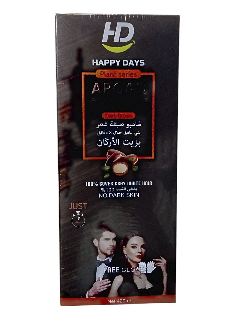 HAPPY DAYS Dark Brown Hair Dye Shampoo with Argan Oil, 420 ml