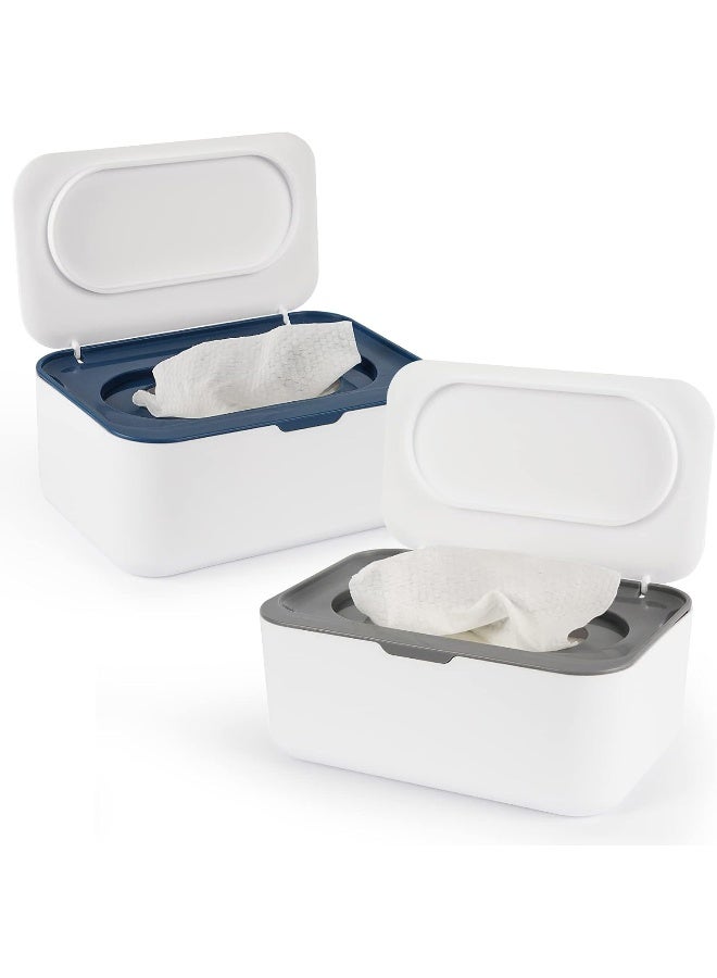 Flenpptly 2 Pack Baby Wipes Dispenser, Wipes Case Baby Wipe Holder Keeps Wipes Fresh, Non-Slip, Easy Open & Close (Grey and Blue) - Image 1