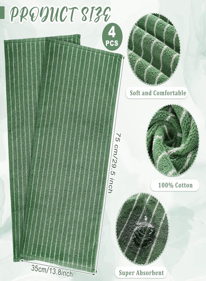 Mindsoft 4pcs Green Hand Towels for Bathroom Striped 14 x 29 Inch Hand Towels 100% Cotton Soft Absorbent Bath Decorative for Bathroom Kitchen Spa Workout Festival Gift - Image 3