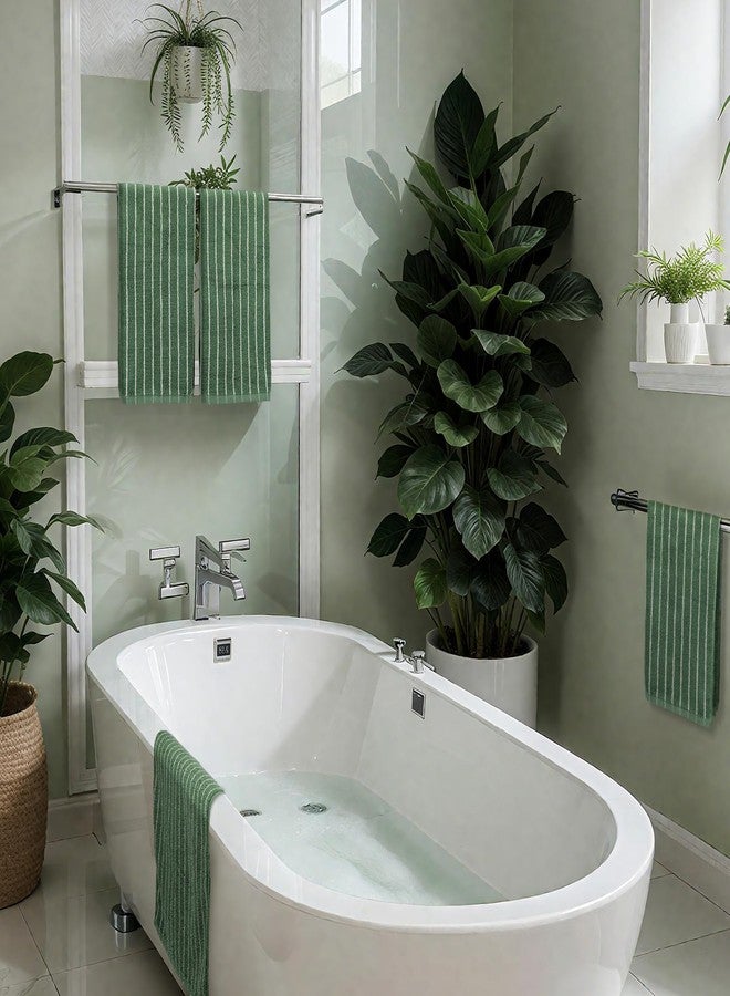 Mindsoft 4pcs Green Hand Towels for Bathroom Striped 14 x 29 Inch Hand Towels 100% Cotton Soft Absorbent Bath Decorative for Bathroom Kitchen Spa Workout Festival Gift - Image 5