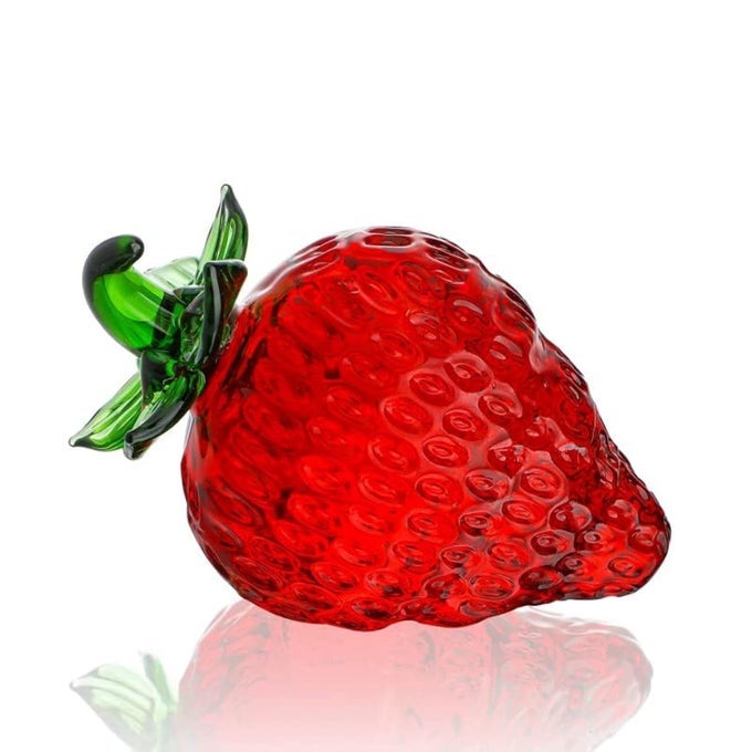 GLASS RED STRAWBERRY FIGURINE CRYSTAL FRUIT COLLECTIBLES ART GLASS FRUITS DECORATION FOR HOME OFFICE STRAWBERRY KITCHEN DECOR FOR WOMEN