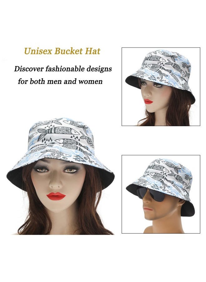 ZLYC Unisex Cute Print Bucket Hat Summer Travel Fisherman Cap for Women Men Teens (Sardines White)  - Image 2