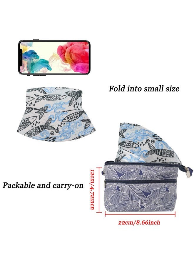 ZLYC Unisex Cute Print Bucket Hat Summer Travel Fisherman Cap for Women Men Teens (Sardines White)  - Image 5