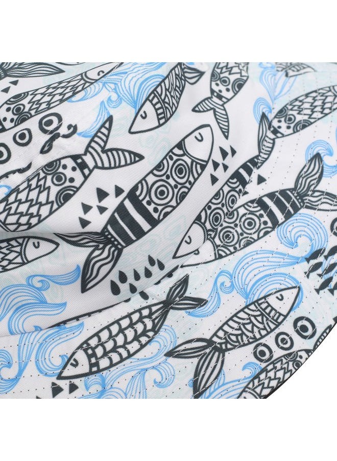 ZLYC Unisex Cute Print Bucket Hat Summer Travel Fisherman Cap for Women Men Teens (Sardines White)  - Image 4
