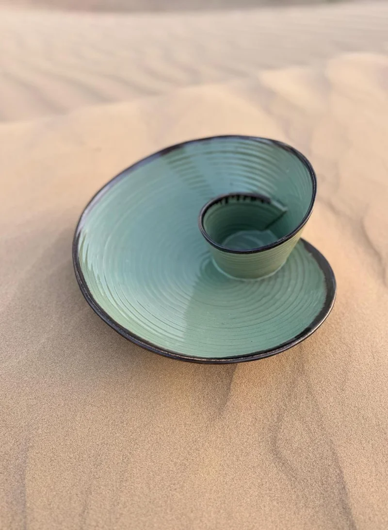 Tohfa Luxe TohfaLuxe Sage Whirl – Handmade Ceramic Chip & Dip Bowl - Large
