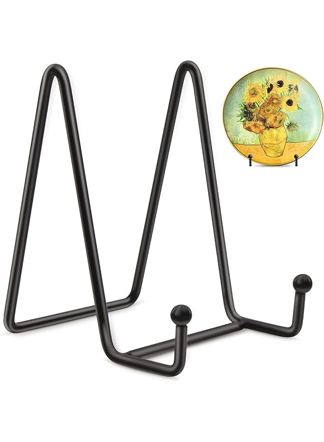 4 Inch Plate Display Stands, Pack of 2, Black Iron Easel Plate Holder, Metal Frame for Pictures, Photos, Decorative Plates, Dishes and Tabletop Art