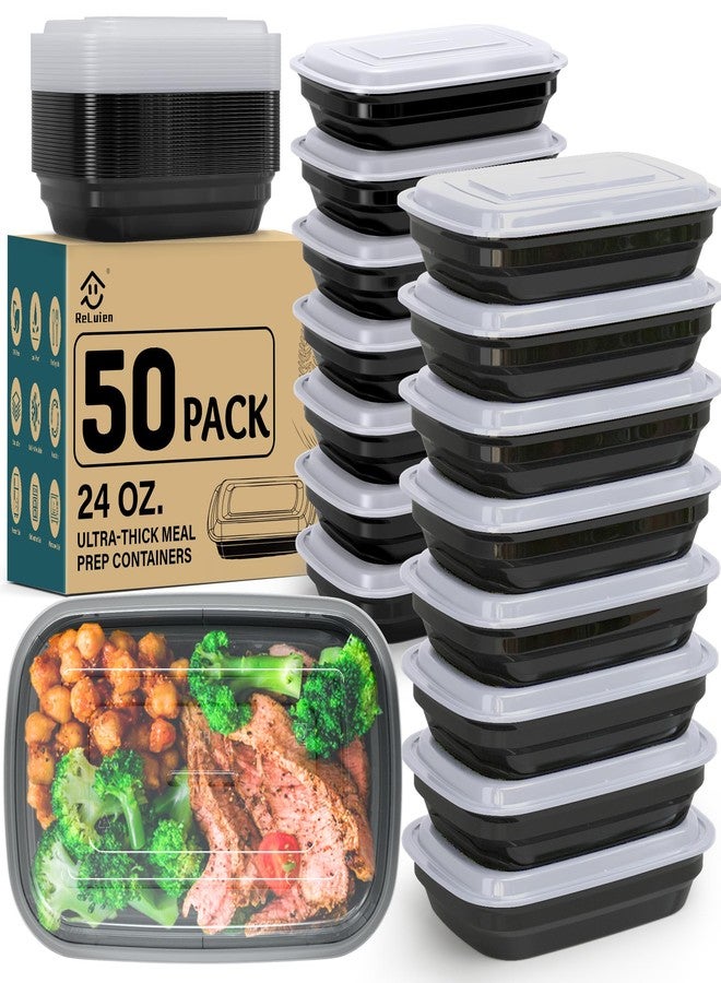 ReLuien 50 Pack Meal Prep Containers Reusable, 24 oz Food Storage Containers with Lids, Sturdy Leakproof & Stackable, Take Out Plastic Bento Lunch Box To Go, BPA Free, Microwave ,Dishwasher & Freezer Safe - Image 1