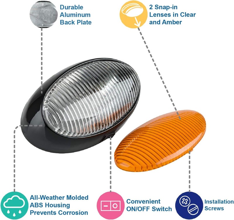 Lumitronics Oval Porch Utility Lights with Clear & Amber Lenses - Image 3