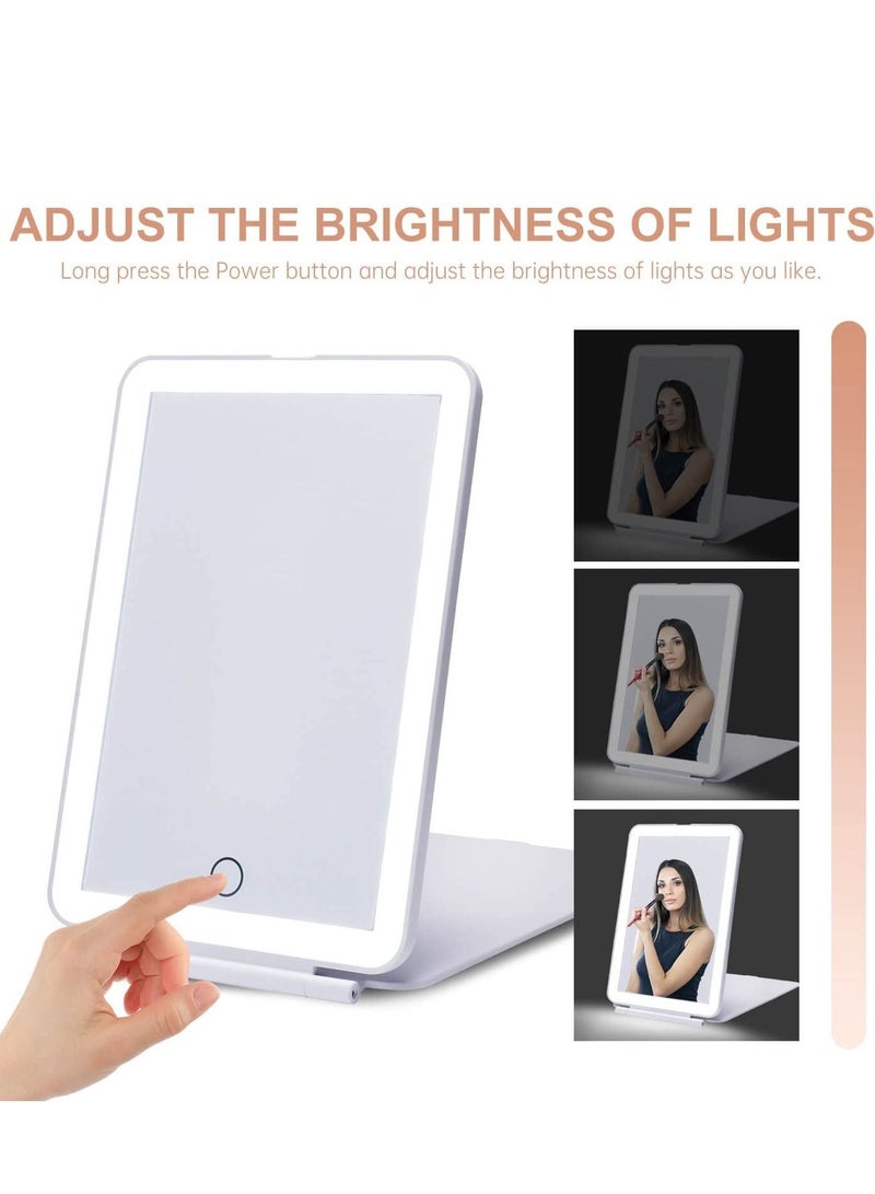 Captaintech LED Foldable Travel Makeup Mirror - 5x7 inches 3 Colors Light Modes USB Rechargeable Touch Screen, Portable Tabletop Cosmetic Mirror Perfect for Travel, Makeup & Beauty Needs, Office (White) - Image 2