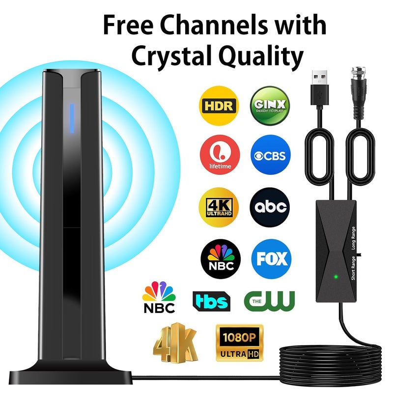 DTVSMARTSHOW Digital TV Antenna Indoor, 2026 HD Antenna for Smart TV with 3M Stick Base 360Â°&Long Range Reception for Local Channels, Easy Setup Antena Without Cable(7.0 in) - Image 2