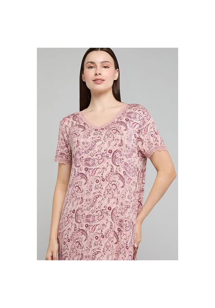 أر أند بي Paisley Print Nightdress with V-Neck and Short Sleeves