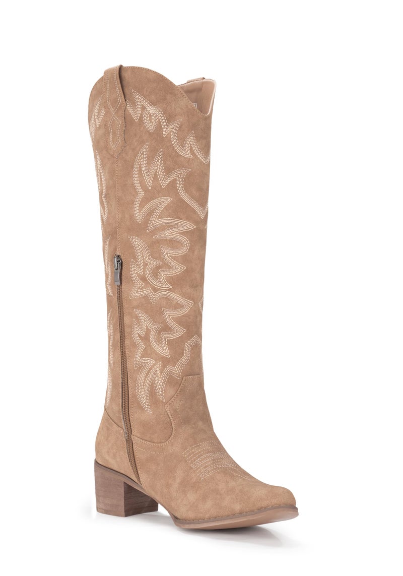 IUV Cowboy Boots For Women Knee High Western Cowgirl Boots Snip Toe Side Zipper Chunky Heel - Image 4
