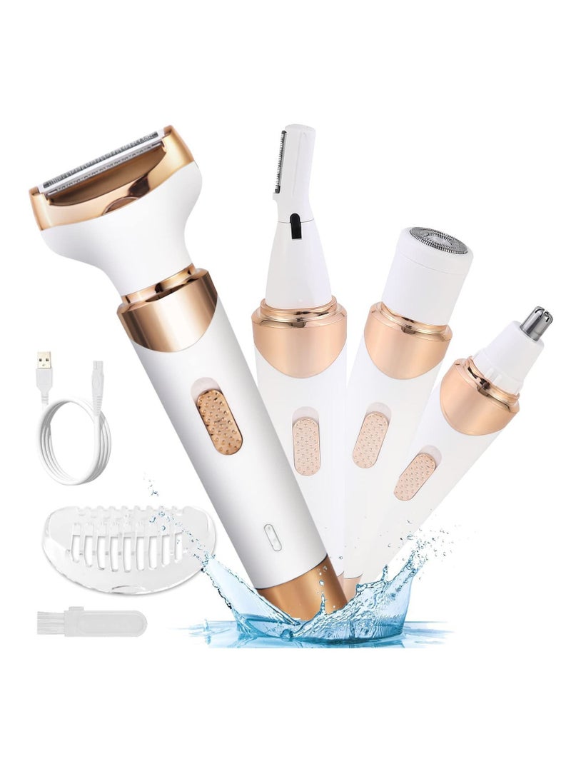 KASTWAVE Women Electric Razor Bikini Trimmer, Women's Shaver Cordless Portable 4 in 1 Painless Shaver, ​for face Legs Brows Nose Underarms Nose Eyebrow Body Hair Detachable Head USB Rechargeable Hair - Image 1