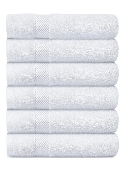 1Chase Luxury Hand Towels Cotton Hotel spa Bathroom Towel 16x30 Set Of 6 White