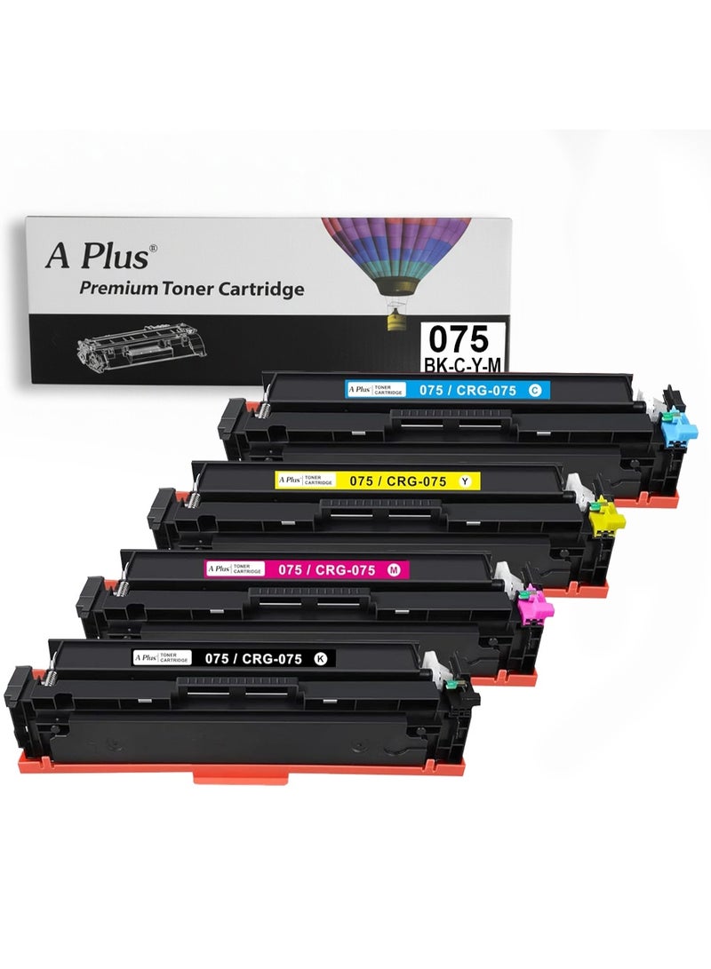 APLUS A Plus 075 075H High Yield Toner Cartridge Set (BK/C/M/Y) Compatible with Canon CRG-075, CRG-075H for imageCLASS MF665Cdw, MF663Cdw, LBP646Cdw - Pack of 4 - Image 1