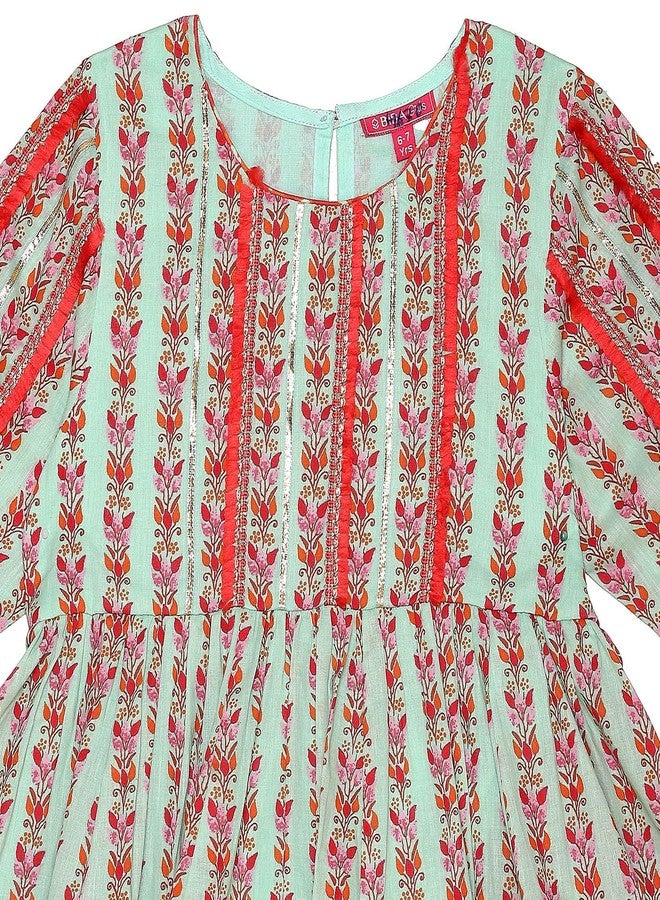 Biba Girl's Cotton Kurta, Garara, Dupatta (KW4670AW24AQUCRL_Aqua-Coral - Image 2