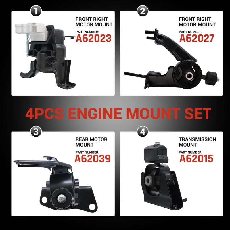 Generic CARORAV Engine Motor Mount, Compatible with 2009-2013 Toyota Corolla 1.8L,2009-2013 Toyota Matrix 1.8L,2009-2010 Pontiac Vibe 1.8L,Replaces OE#A62027 A62039 A62015 A62023,Set of 4  - Image 2