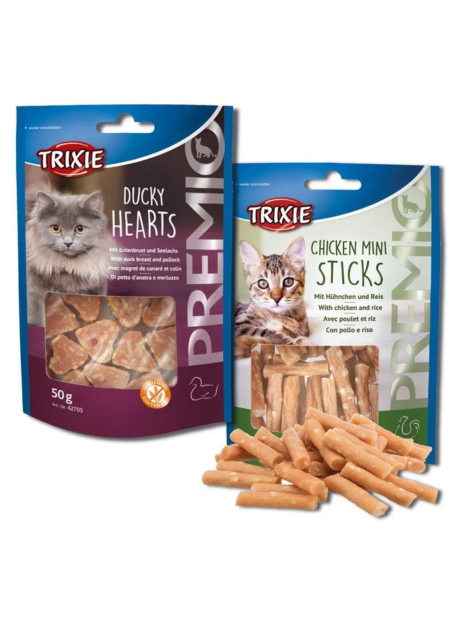 تريكسي مجموعة مكافآت القطط من أعواد الدجاج الصغيرة من بريميو وقلوب البط من بريميو، مكافآت غنية بالعناصر الغذائية للقطط، مناسبة لجميع السلالات - (عبوة من قطعتين) - Image 1