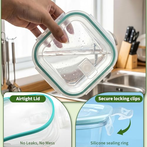Piszvbej 3 Pack Glass Sandwich Containers with Lids, 27 oz Reusable Glass Food Storage Containers, Airtight Lid with Vent, No Leak, Microwave and Freezer-Safe, Perfect for Work, Meal Prep and Everyday Storage - Image 3