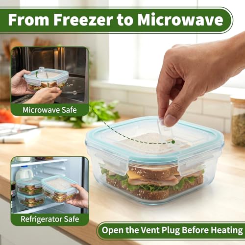 Piszvbej 3 Pack Glass Sandwich Containers with Lids, 27 oz Reusable Glass Food Storage Containers, Airtight Lid with Vent, No Leak, Microwave and Freezer-Safe, Perfect for Work, Meal Prep and Everyday Storage - Image 4