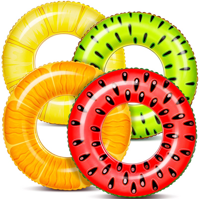 Sloosh 4 Pack Inflatable Pool Floats Fruit Tube Rings Fruit Swim Tubes Pool Floaties Toys Beach Swimming Party Toys for Kids and Adults Fruit