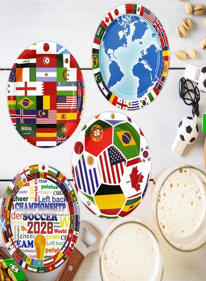 PUEVENYI مجموعة أطباق ورقية من PUEVENYI، 48 قطعة، لكأس العالم 2026 - أطباق حلويات مقاس 7 بوصات مزينة بأعلام دولية، مثالية للكيك والسلطات والحلويات، طقم أدوات مائدة للاستخدام مرة واحدة، مناسبة لحفلات أعياد الميلاد وحفلات مشاهدة مباريات كرة القدم. - Image 4