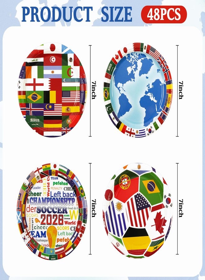 PUEVENYI مجموعة أطباق ورقية من PUEVENYI، 48 قطعة، لكأس العالم 2026 - أطباق حلويات مقاس 7 بوصات مزينة بأعلام دولية، مثالية للكيك والسلطات والحلويات، طقم أدوات مائدة للاستخدام مرة واحدة، مناسبة لحفلات أعياد الميلاد وحفلات مشاهدة مباريات كرة القدم. - Image 2
