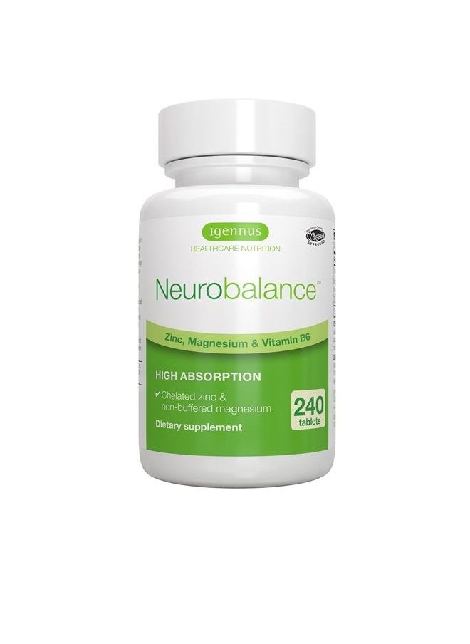 Igennus Healthcare Nutrition - Neurobalance, High Absorption Zinc Magnesium B6 Supplement, Non-GMO Brain, Immune, Sleep & Muscle Recovery, Chelated Zinc Picolinate 24mg, Oxide-Free Magnesium & Vitamin B6, 240 Tablets, by Igennus - Image 1