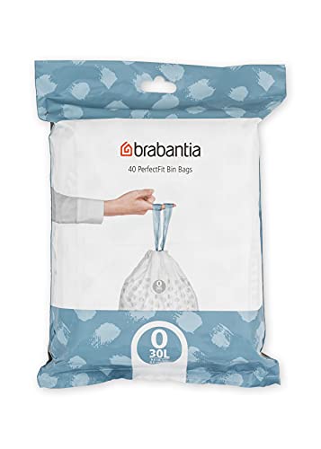 Brabantia PerfectFit Trash Bags (Size O/8 Gal) Thick Plastic Trash Can Liners with Drawstring Handles (40 Bags) - Image 1
