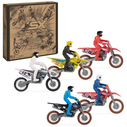 Supercross, Authentic 5-Pack of 1:24 Scale Die-Cast Motorcycles with Rider Figure, Toy Moto Bike for Kids and Collectors Ages 3 and up - Image 1
